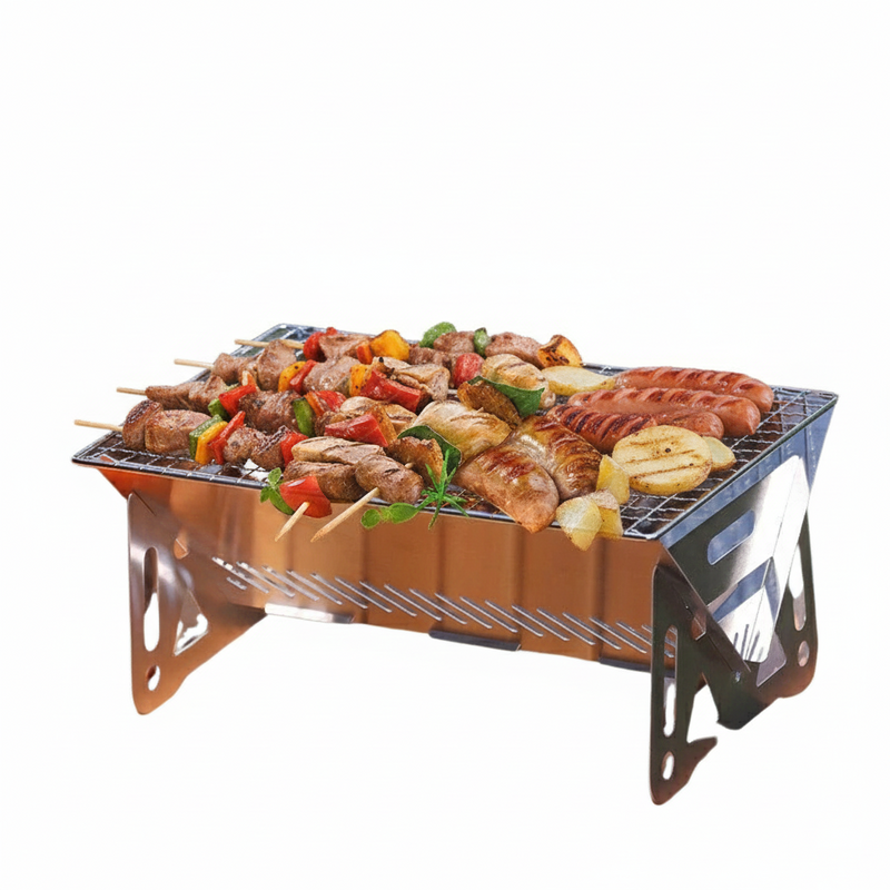 Woodstovestation Portable Mini BBQ Grill for Camping & Picnics - Stainless Steel Folding Charcoal Stove